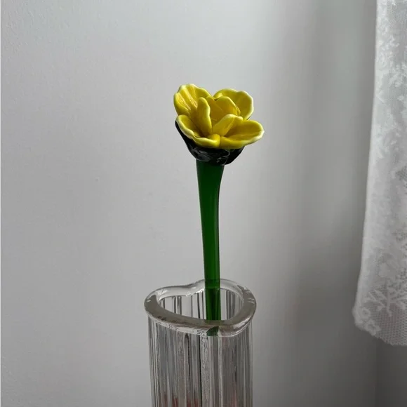 2 Murano Blown Glass 12” Flowers Yellow Green Vintage Decor - Picture 14 of 16